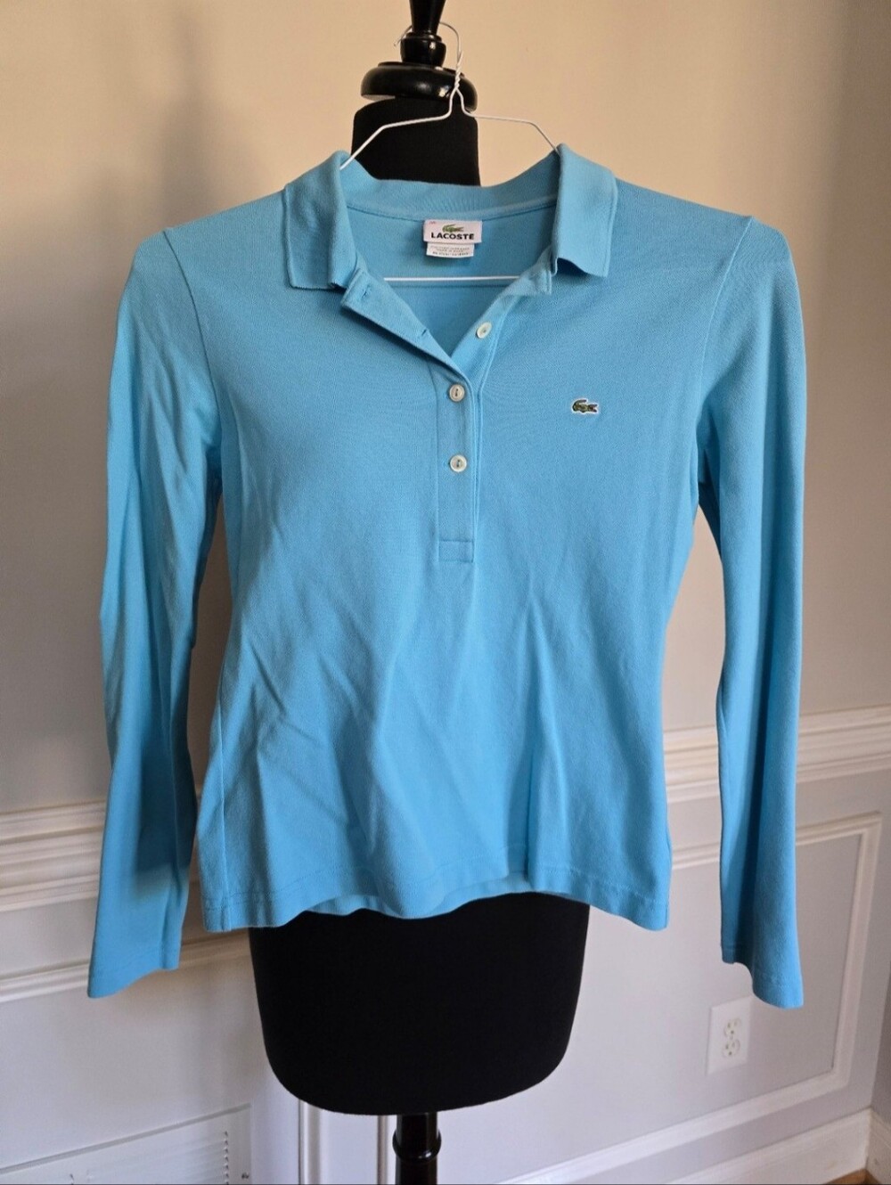 Lacoste Women's Long-Sleeve Polo Shirt in Light Blue Size 38